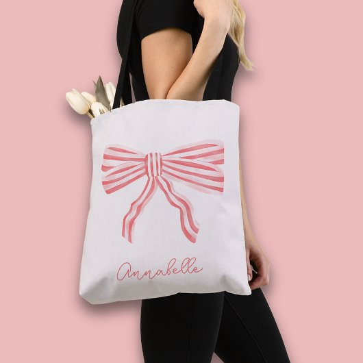 Tote Bag Esthétique Coquette Rose Blush et prénom