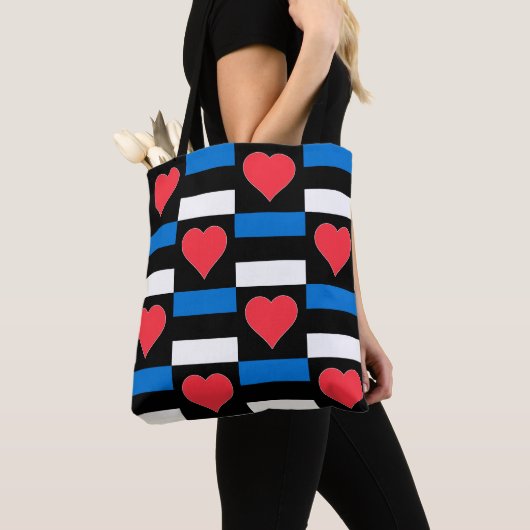 Tote Bag Estonien Drapeau Coeur Motif Fun Patriotique Eston (De près)