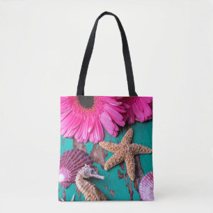 Tote Bag Estrades et hippocampe roses avec des étoiles de