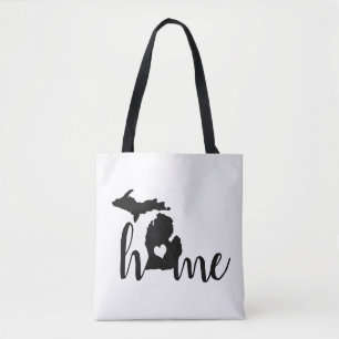 Tote Bag État du Michigan Silhouette noire "Accueil"
