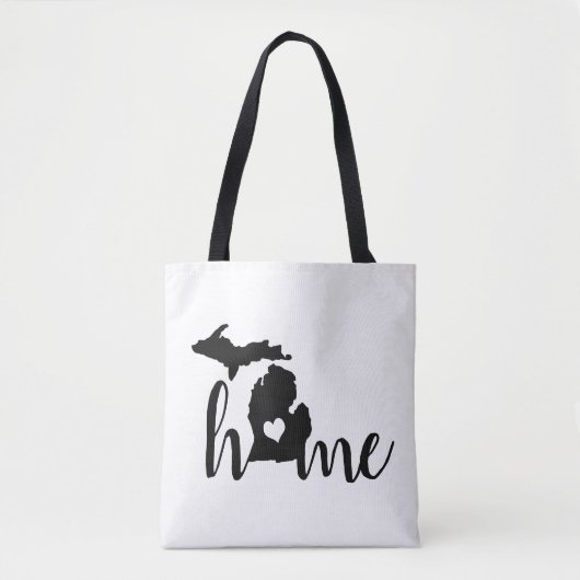 Tote Bag État du Michigan Silhouette noire "Accueil" (Devant)