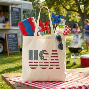 Tote Bag États-Unis en drapeau américain rouge blanc et ble