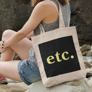 Tote Bag etc. Typographie à la mode en gras noir et jaune