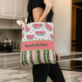 Tote Bag Été Amusement Pink Green Watermelon rayures Monogr