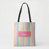 Tote Bag Été Arc en ciel rayures Monogramme Script (Devant)