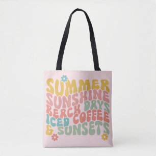 Tote Bag Été Dit Plage Rétro Couchers de soleil de café gla