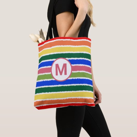 Tote Bag Été Plage Amusants Rainbow Strig Monogramme (De près)
