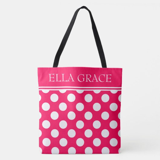 Tote Bag Été rose et point de polka blanc personnalisé (Devant)
