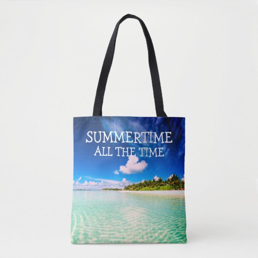 Tote Bag Été Tout le temps Citation avec texte blanc (Devant)