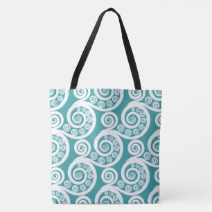 Tote Bag Été Turquoise Blanc Botanique Fern Boucles Feuille