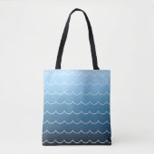 Tote Bag Été Vague Motif Bleu clair à la marine Dégradé (Devant)