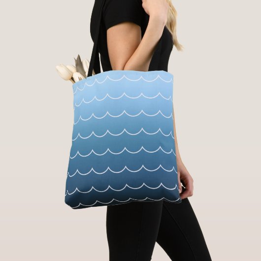 Tote Bag Été Vague Motif Bleu clair à la marine Dégradé (De près)