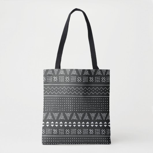Tote Bag Ethnie tribale : motif noir blanc. (Devant)