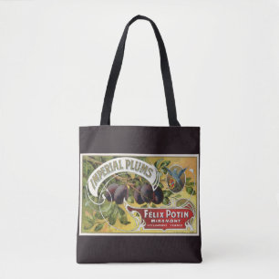Tote Bag Étiquette de caisse de fruits vintage, prunes impé