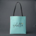 Tote Bag Étiquette personnalisée demoiselle d'honneur Light<br><div class="desc">Un sac élégant et moderne de couleur sarcelle clair avec un nom en écriture noire et un cœur doré, parfait pour une demande de demoiselle d'honneur. Vos demoiselles d'honneur peuvent remplir leur fourre-tout avec l'essentiel pour les voyages de la fête de Bachelorette, ou avec l'essentiel à apporter le matin du...</div>