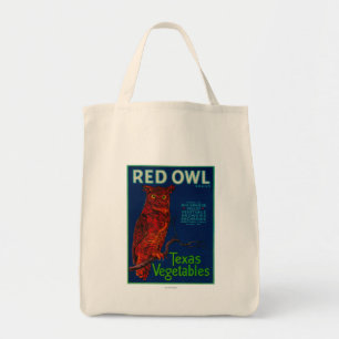 Tote Bag Étiquette végétal de hibou rouge