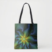 Tote Bag Etoile Abstraite, Bleu brillant Vert Or Fractal Ar (Devant)