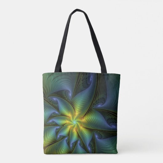 Tote Bag Etoile Abstraite, Bleu brillant Vert Or Fractal Ar (Dos)