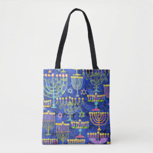 Tote Bag Étoile de David Hanoukka en or bleu chic