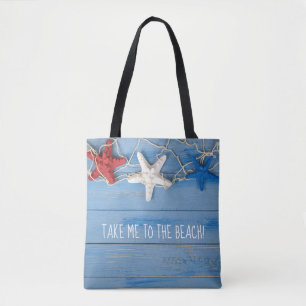 Tote Bag étoile de mer patriotique colorée sur bois avec fi
