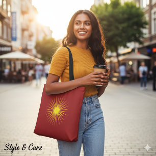Tote Bag Étoile rouge de Noël brillant jaune lumineux