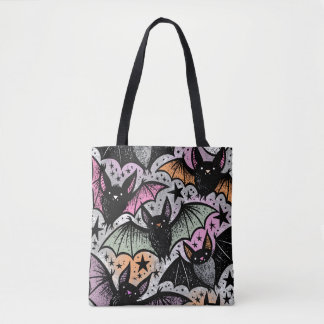 Tote Bag Étoiles Chauves-Souris Fantaisistes de Couleur Mot