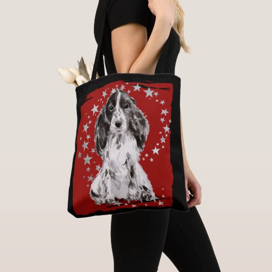 Tote Bag Étoiles d'argent sur Red Cocker Spaniel (De près)