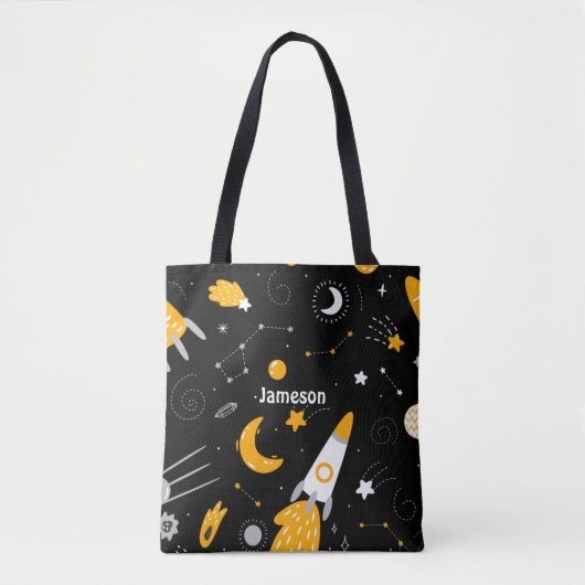 Tote Bag Étoiles de l'espace extra-atmosphérique Jaune noir (Devant)