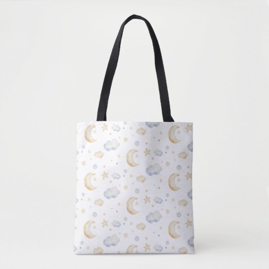 Tote Bag Etoiles de lune d'aquarelle et Motif de nuage (Devant)