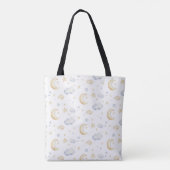 Tote Bag Etoiles de lune d'aquarelle et Motif de nuage (Dos)