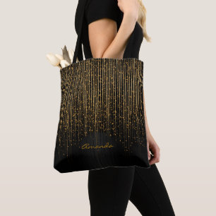 Tote Bag Étoiles d'or de lumière et conception noire avec