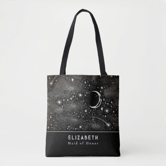 Tote Bag Étoiles et Lune étoile Nuit étoilée Noir céleste (Devant)