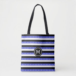 Tote Bag Étoiles et rayures noires bleues et blanches