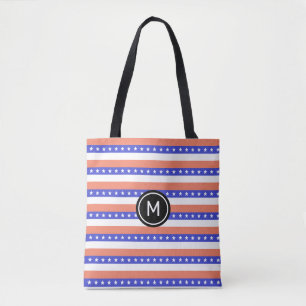 Tote Bag Étoiles et saumon bleu et rayures blanches