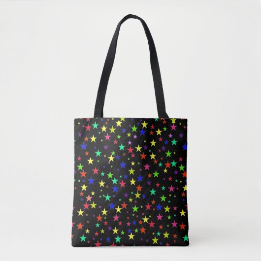 Tote Bag Étoiles multicolores tendance sur noir (Devant)