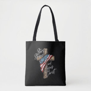 Tote Bag Étoiles Rayures et Jésus-Christ Foi Patriote