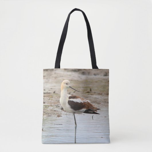 Tote Bag Étonnant oiseau à pattes à la plage américain Avoc (Devant)