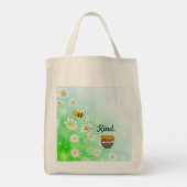 Tote Bag Être gentil | Texte Floral Blanc & Vert Beau (Dos)