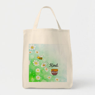 Tote Bag Être gentil   Texte Floral Blanc & Vert Beau