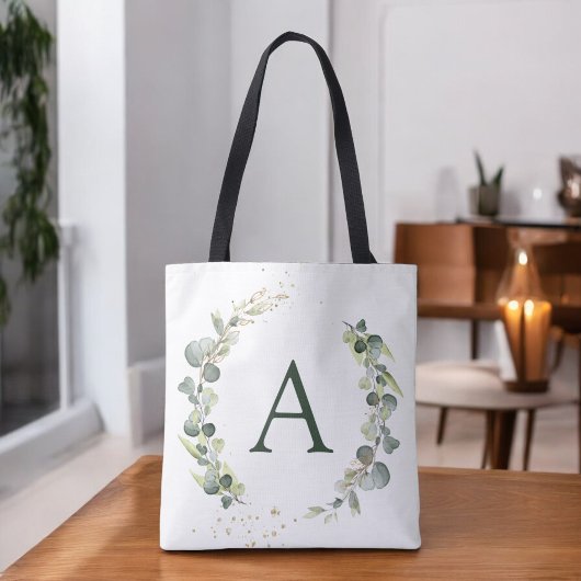 Tote Bag Eucalyptus Botanique Monogramme Mariage de verdure