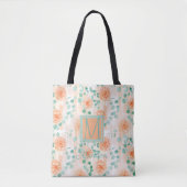 Tote Bag Eucalyptus Élégant Vert Foncé Monogramme Tendance  (Devant)