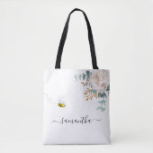 Tote Bag Eucalyptus floral vert nom de l'abeille script (Devant)