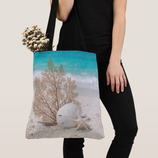 Tote Bag Éventail de mer avec dollar de sable et étoile de (De près)