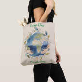 Tote Bag Every Day Earth Day Floral Globe With Hands (De près)