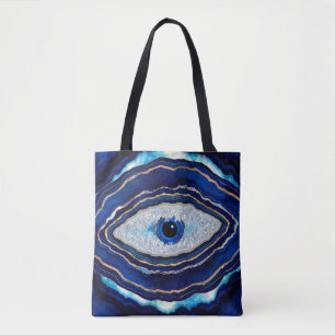 Tote Bag Evil Bleu Agate Géode Ditital Art