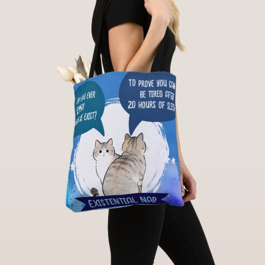 Tote Bag Existential Nap Funny Cat Sleep Humor Quote (De près)