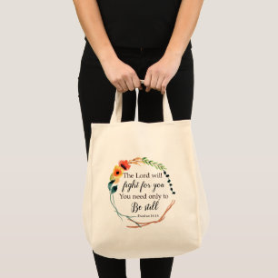 Tote Bag Exode de la flore chrétienne 14:14 Bible Verse