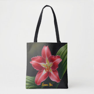 Tote Bag Exotic Red Lily Bloom - Luxury Floral Illustration
