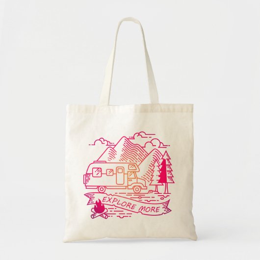 Tote Bag Explorez Plus Camper Rose Van Mountain Nature Love (Devant)