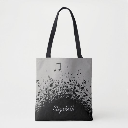 Tote Bag explosion de musique nom personnalisé noir gris (Devant)